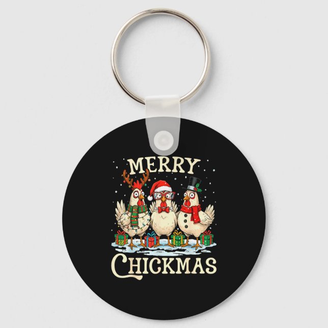 Chaveiro Chicken Christmas Santa Hat Merry Chickmas Xmas Fa (Frente)