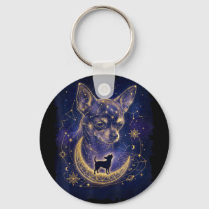 Chaveiro chihuahua celestial uivando para a fase da lua