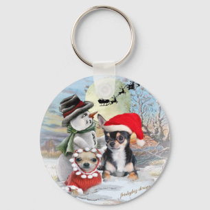 Chaveiro Chihuahua com presentes de boneco de neve