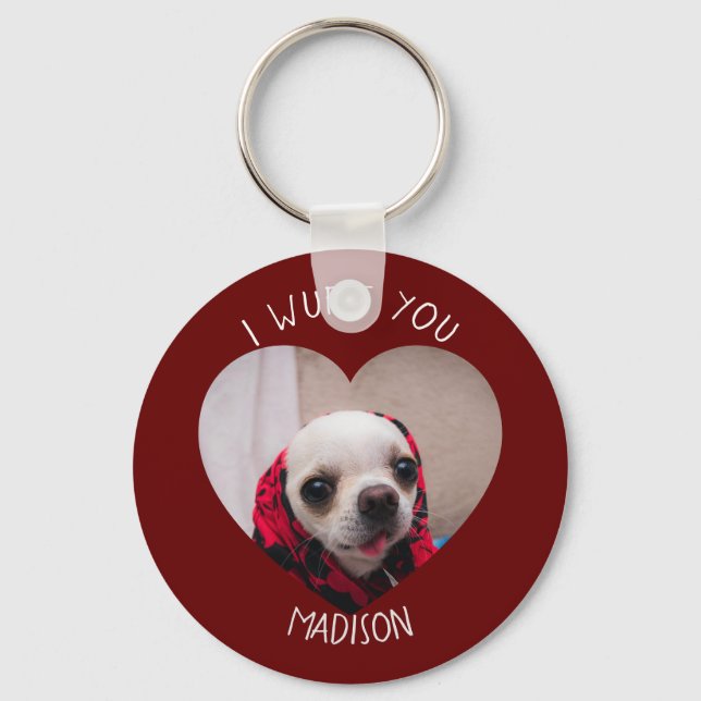 Chaveiro Chihuahua cute wuff you love Valentine heart photo (Frente)
