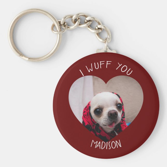 Chaveiro Chihuahua cute wuff you love Valentine heart photo (Frente)