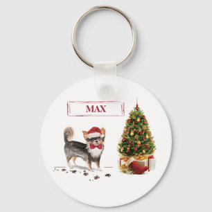 Chaveiro Chihuahua de Cabelo Longo Árvore de Natal Engraçad