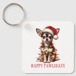 Chaveiro Chihuahua Dog emaranhado em luzes de Natal