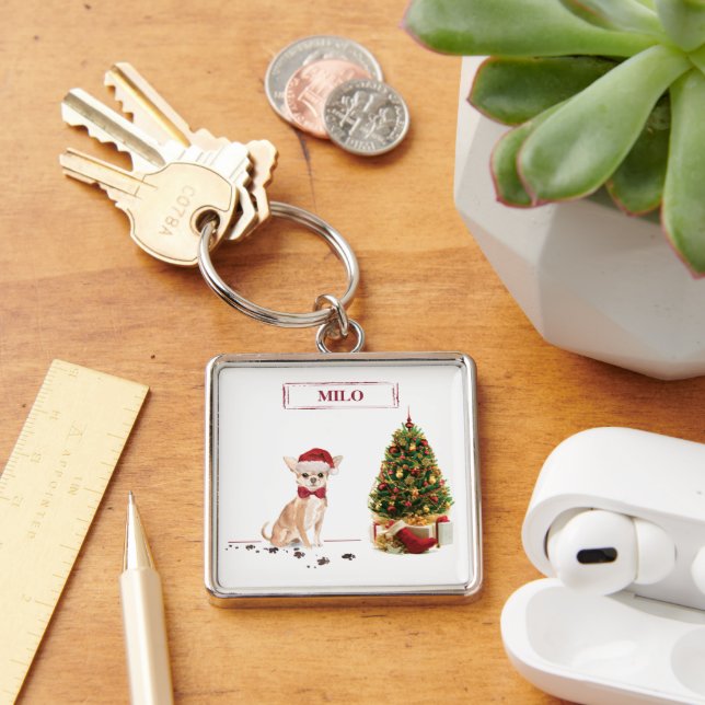 Chaveiro Chihuahua Natal Engraçado Cachorro com Árvore (Mesa)