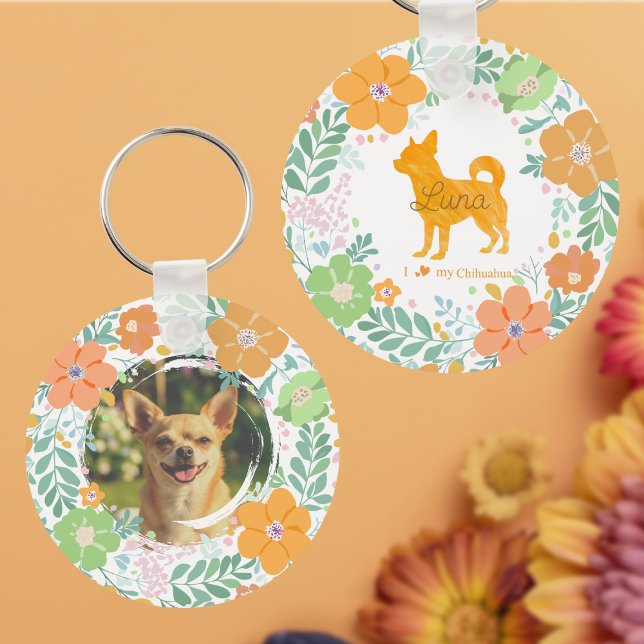 Chaveiro Chihuahua Pastel Orange Silhouette Custom Photo (Criador carregado)