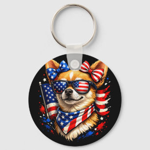 Chaveiro chihuahua patriótico óculos de sol bandeira americ