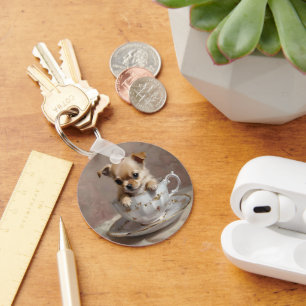 Chaveiro Chihuahua Puppy em um Teacup,