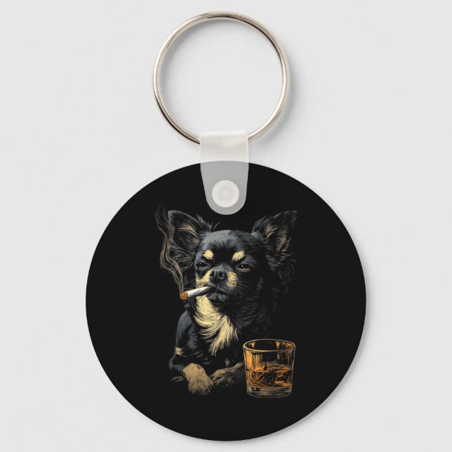 Chaveiro Chihuahua Smoking Cigarette Whisky Lover Funny Dog (Frente)