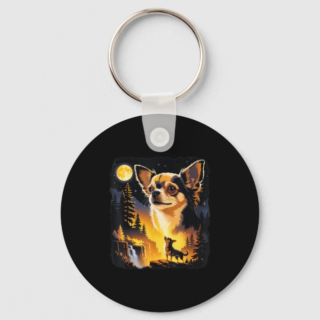 Chaveiro Chihuahua uivando para a lua engraçado vintageChih (Frente)