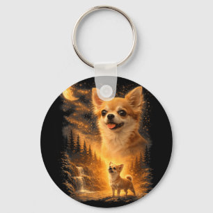 Chaveiro Chihuahua uivando para a lua vintage 90s engraçado