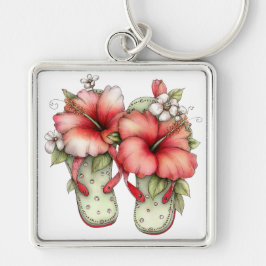 CHAVEIRO CHINELAS DE VERÃO VERMELHO & VERDE PASTEL