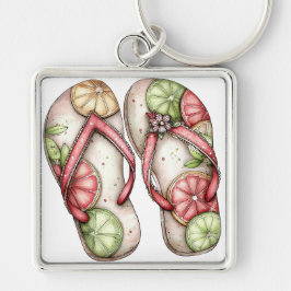 CHAVEIRO CHINELAS DE VERÃO VERMELHO & VERDE PASTEL