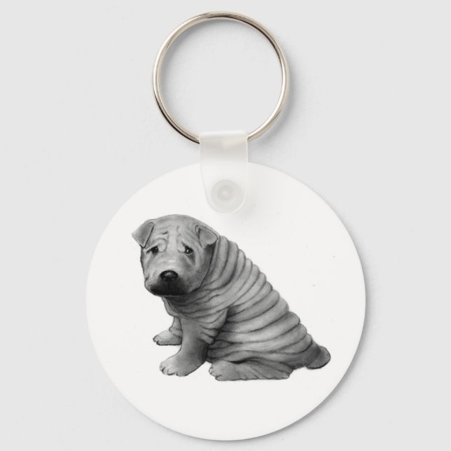 CHAVEIRO CHINÊS SHAR-PEI: REALISMO DO LÁPIS: CÃO (Frente)