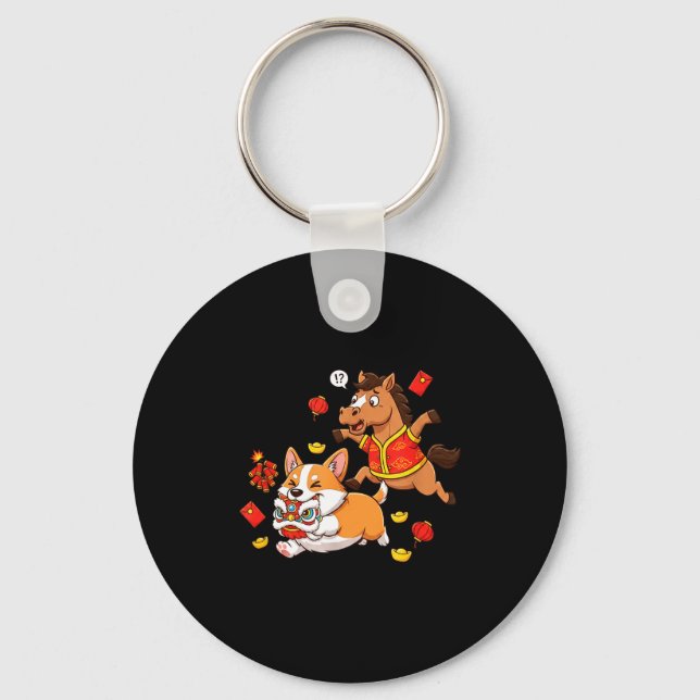 Chaveiro Chinese Horse Corgi Funny Kids Mens Womens Happy N (Frente)