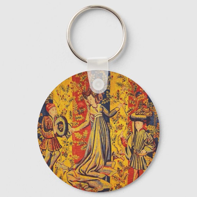 Chaveiro Chinoiserie amarela azul-vermelha medieval italian (Frente)