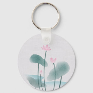 Chaveiro Chinoiserie Chinesa Ink Lash Pintura Lotus Floral