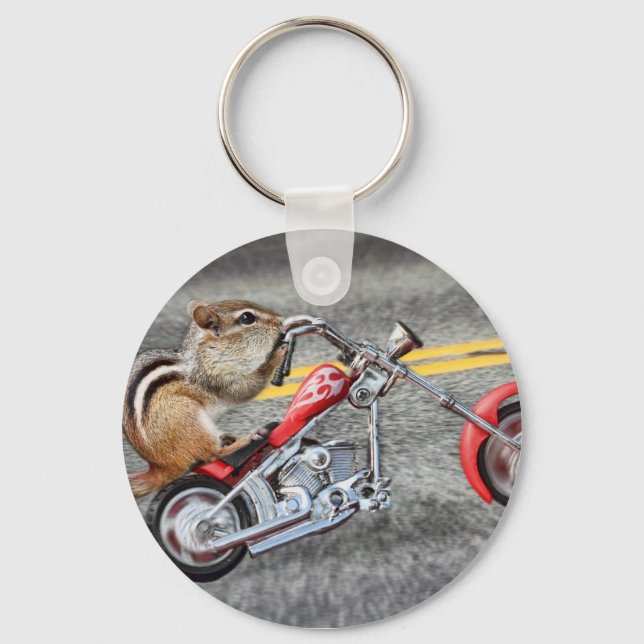 Chaveiro Chipmunk Biker dirigindo uma moto (Frente)