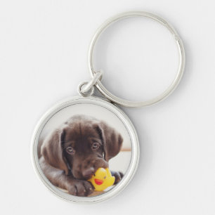 Chaveiro Chocolate Labrador Com Pato De Brinquedo