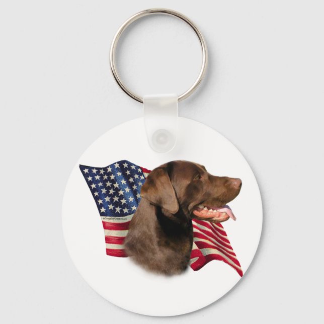 Chaveiro Chocolate Labrador Retriever American Flag (Frente)