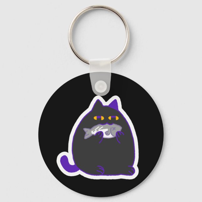 Chaveiro Chonky Black Cat with a Fish Keychain (Frente)