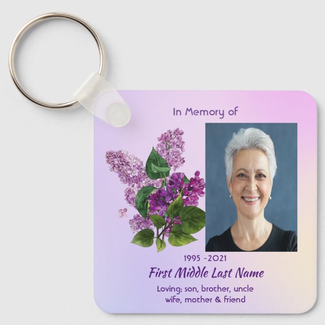 Chaveiro Christian Memorial Keepsake Lilac Garden Flower  (Frente)