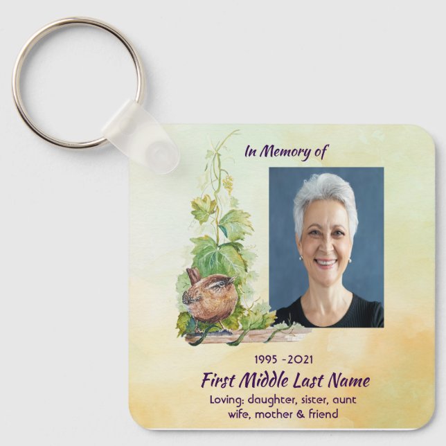Chaveiro Christian Wren Bird Vineyard Memorial Keepsake (Frente)