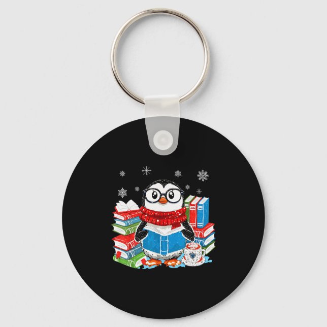 Chaveiro Christmas A Penguin Reading Book Snowflake Cocoa H (Frente)