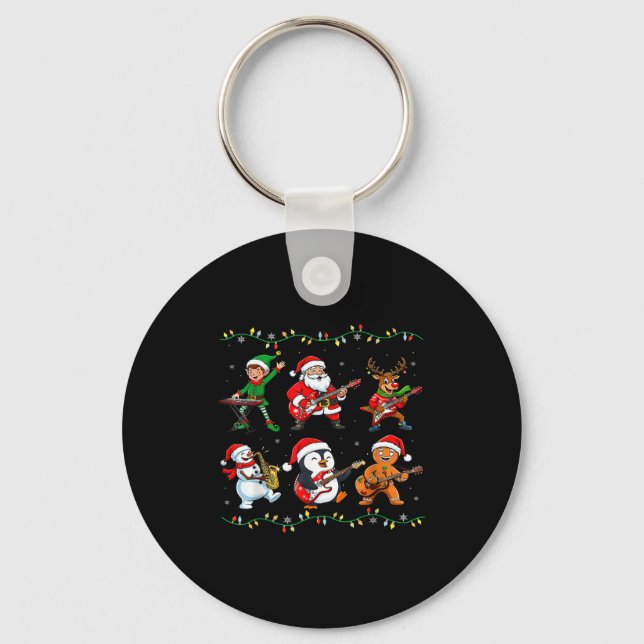 Chaveiro Christmas Band Santa Elf Reindeer Guitar Rock And  (Frente)