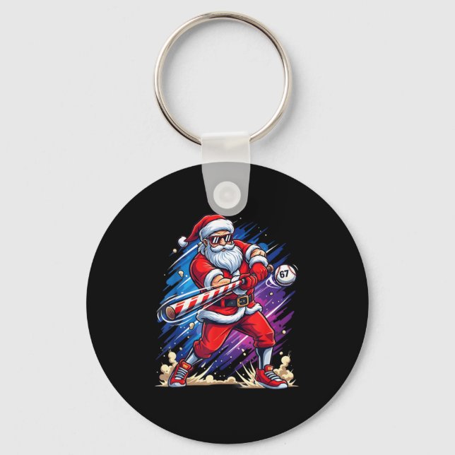 Chaveiro Christmas Baseball Funny Santa Game Day Xmas Boys  (Frente)