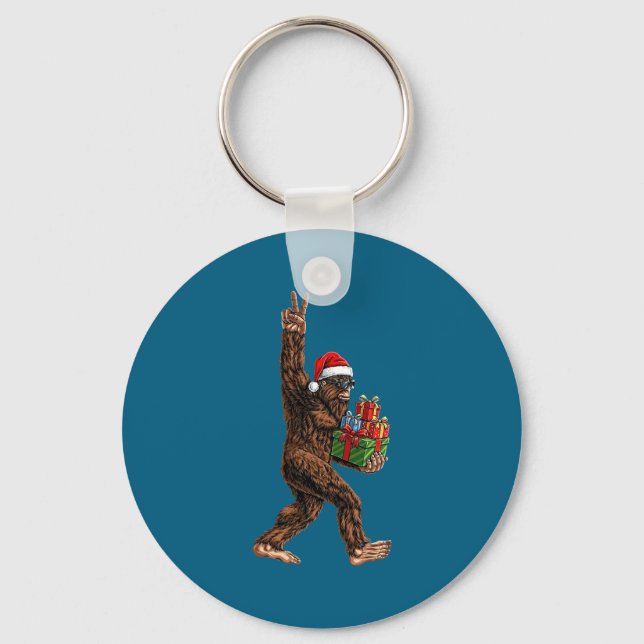 Chaveiro Christmas Bigfoot Santa Hat Funny Sasquatch Big Fo (Frente)