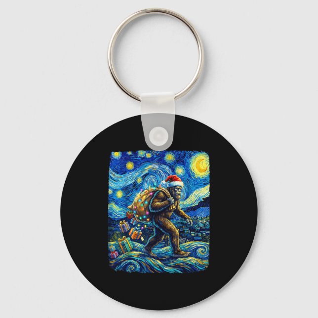 Chaveiro Christmas Bigfoot Santa Hat Van Gogh Starry Night  (Frente)