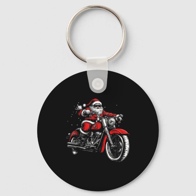Chaveiro Christmas Biker Santa Claus Funny Motorcycle Motor (Frente)