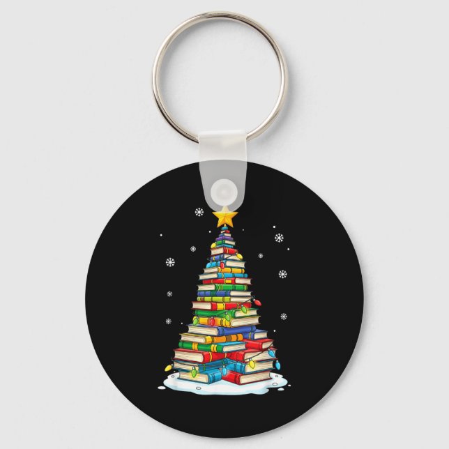 Chaveiro Christmas Book Tree Funny Librarians Books Lover  (Frente)
