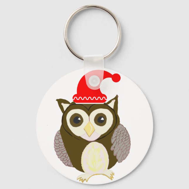 Chaveiro Christmas Brown Owl with Santa (Frente)