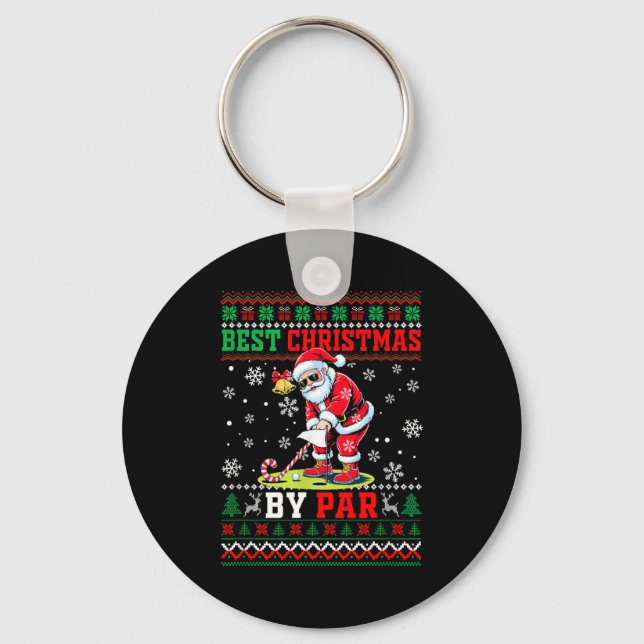 Chaveiro Christmas By Par Santa Sweater Playing Golf Golfer (Frente)