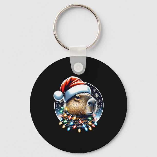 Chaveiro Christmas Capybara Santa Hat Xmas Lights Men Women (Frente)