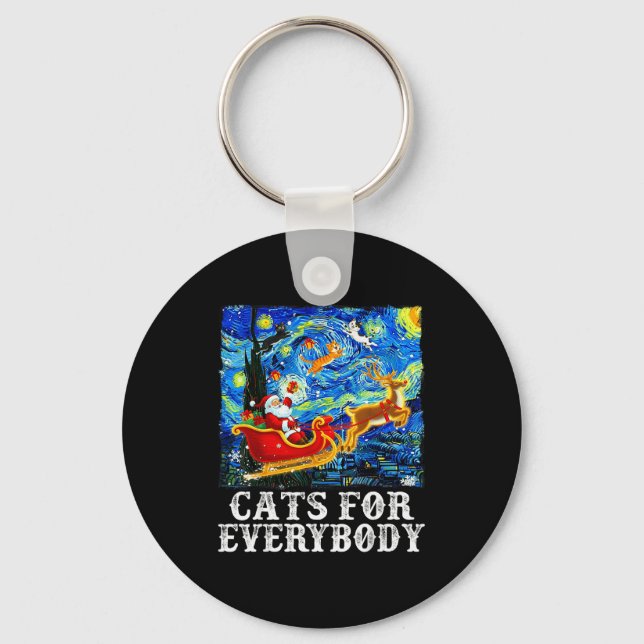 Chaveiro Christmas Cat For Everybody Santa Reindeer Starry  (Frente)