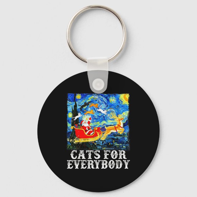 Chaveiro Christmas Cats For Everybody Funny Santa Starry Ni (Frente)