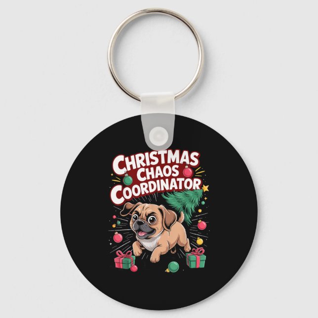 Chaveiro Christmas Chaos Coordinator Xmas Puppy Funny Puggl (Frente)