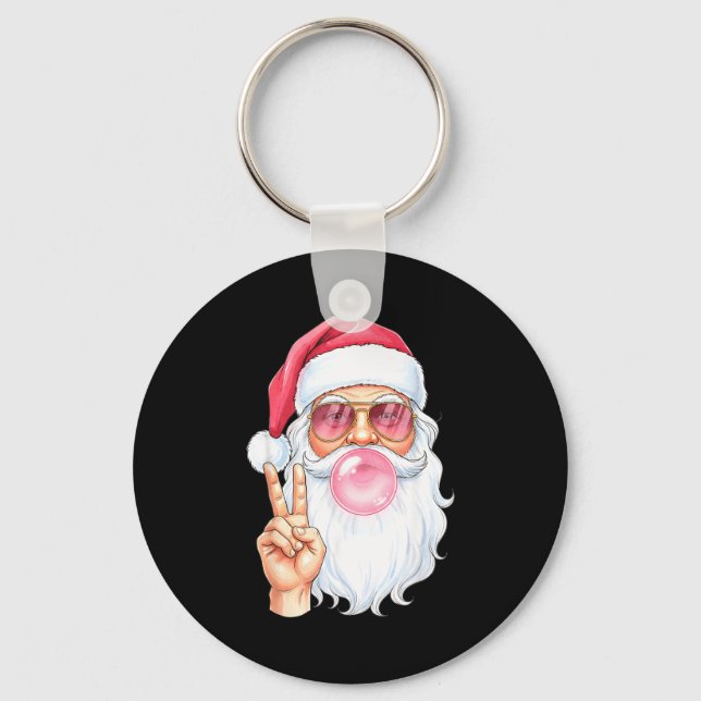 Chaveiro Christmas Cool Santa Bubble Gum Peace Sign Retro S (Frente)
