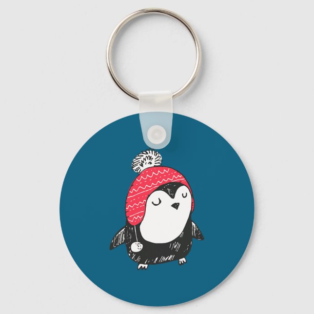 Chaveiro Christmas Cute Baby Penguin Wearing Winter Hat W_e (Frente)