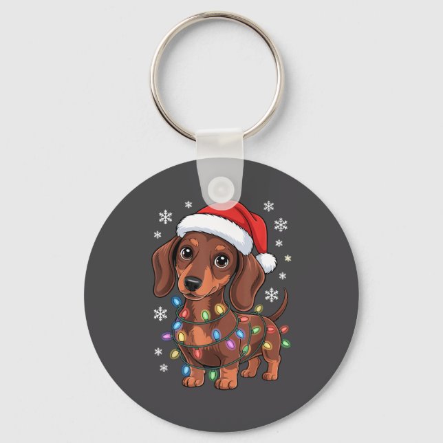 Chaveiro Christmas Dachshund Lights Santa Hat Holiday Dog L (Frente)