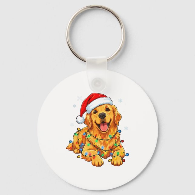 Chaveiro Christmas Dog Golden Retriever Lights Xmas  (Frente)