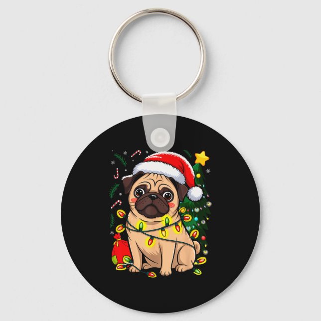 Chaveiro Christmas Dog Santa Clause Pug Puppy X-mas  (Frente)
