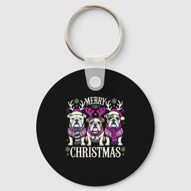 Chaveiro Christmas English Bulldog Mom English Bulldog Chri (Frente)