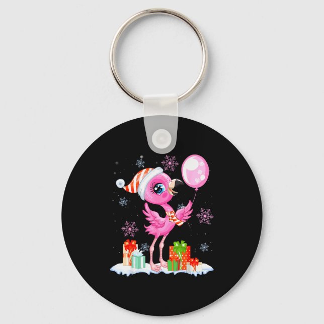 Chaveiro Christmas Flamingo Pajama Matching Santa Hat Xmas  (Frente)