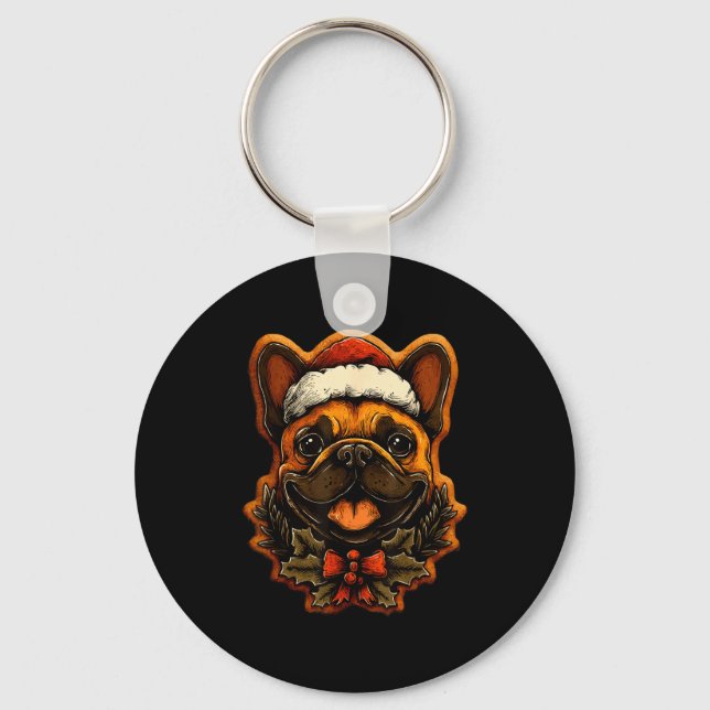 Chaveiro Christmas French Bulldog With Santa Hat Gingerbrea (Frente)