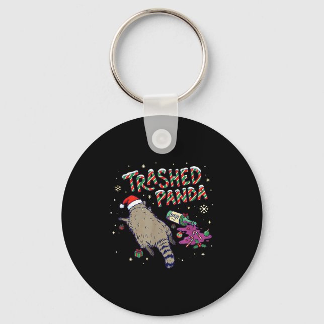 Chaveiro Christmas Funny Trashed Panda Racoon Gets Drunk Xm (Frente)