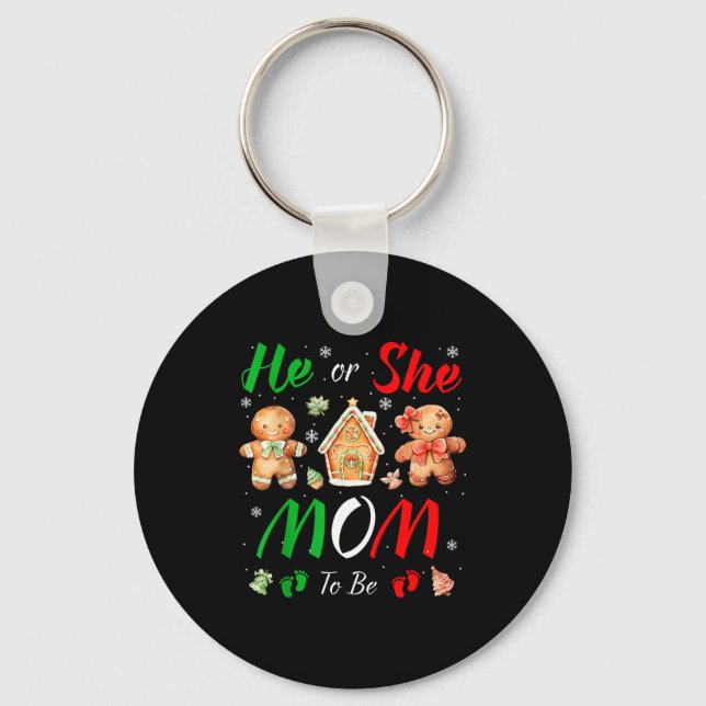 Chaveiro Christmas Gingerbread Gender Reveal He Or She Mom  (Frente)