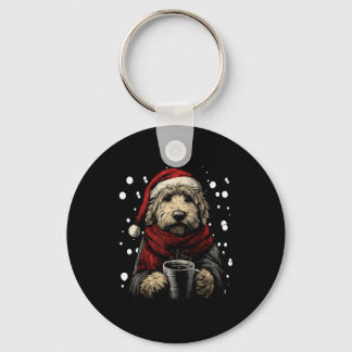 Chaveiro Christmas Goldendoodle Santa Hat Coffee Lover Funn